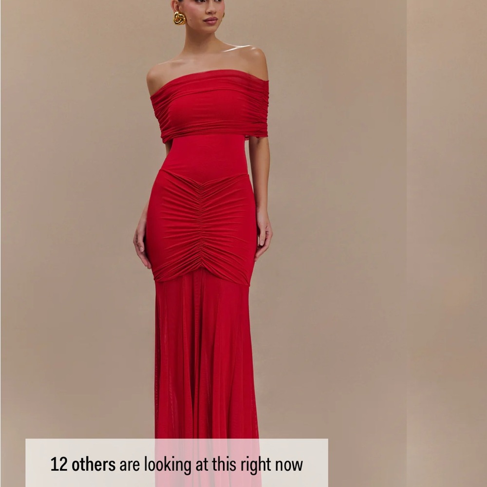 MESHKI Caspian Red Off-Shoulder Maxi Dress